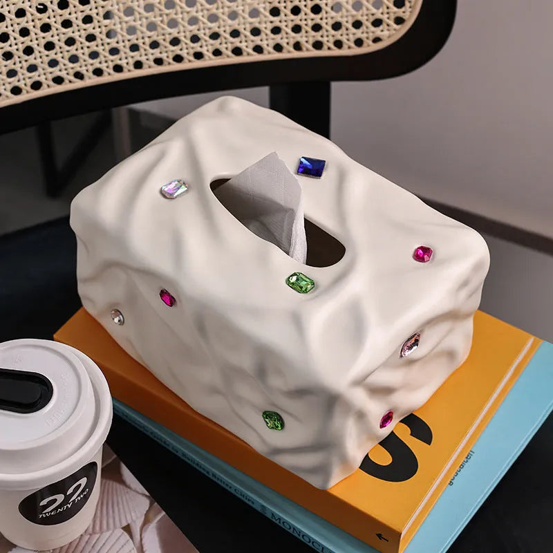 Ceramic tissue box in light luxury style with matte white or silver finish