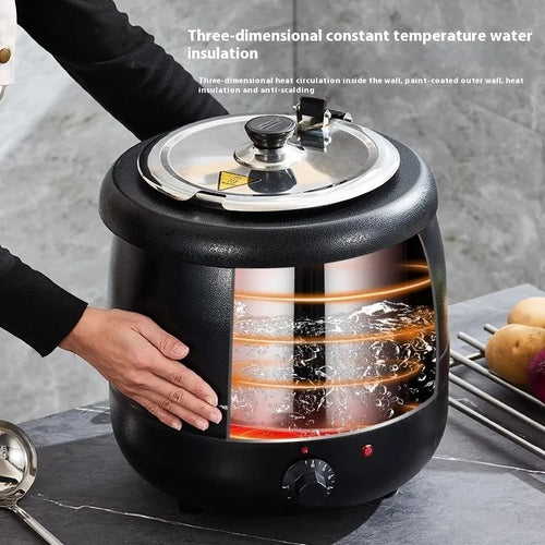 Black 10L stainless steel insulation pot with electric heating and large steel cover