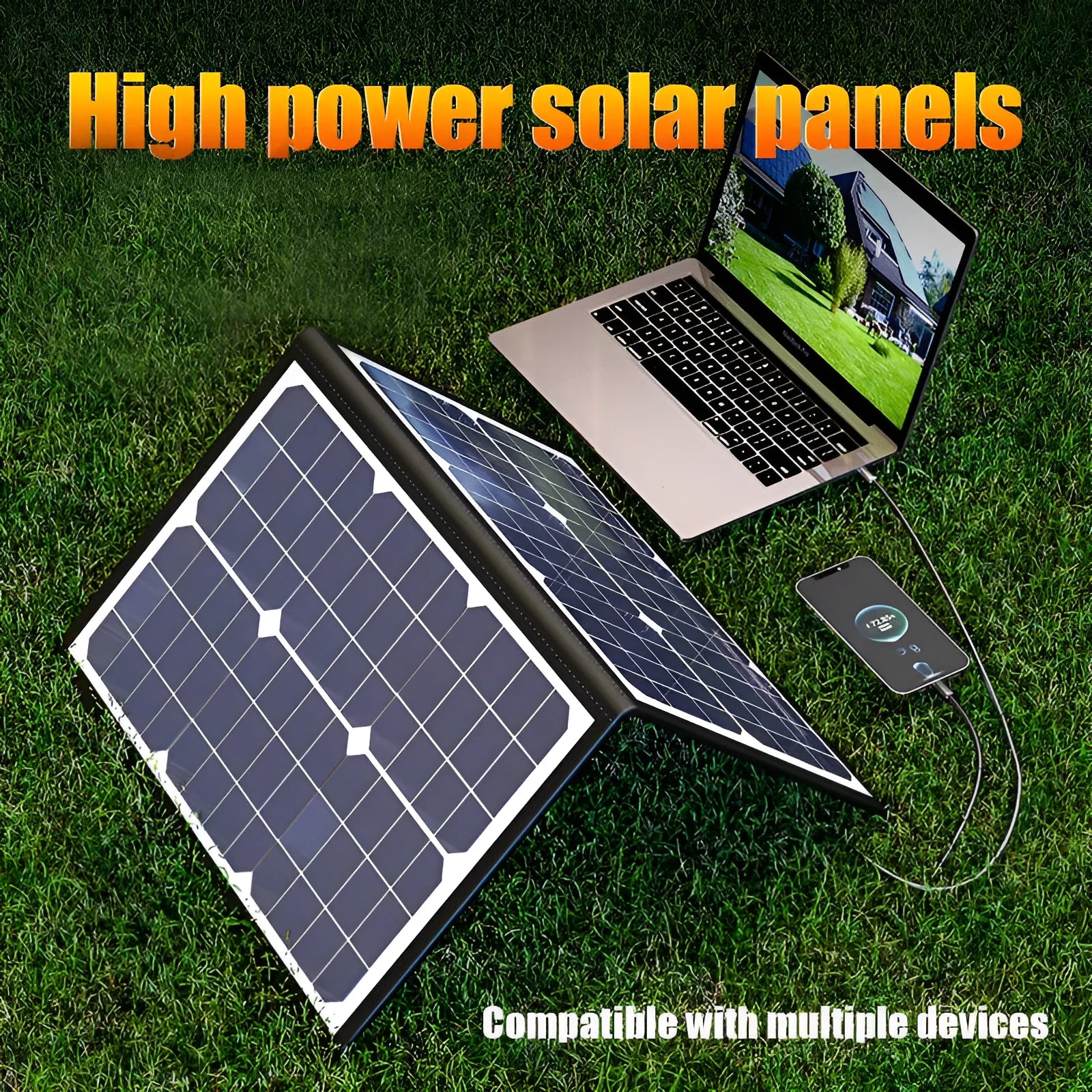 Black 40W single crystal solar folding panel showing compact folded size.