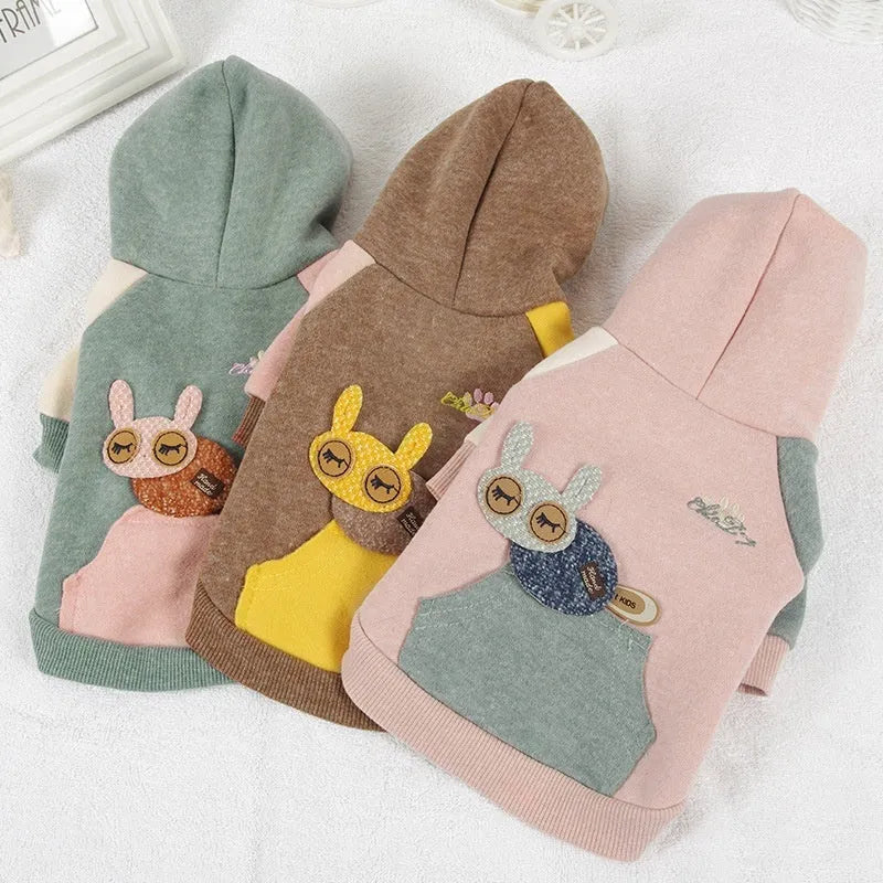 Cotton pet sweatshirt for dogs and cats available in brown, green, and pink colours