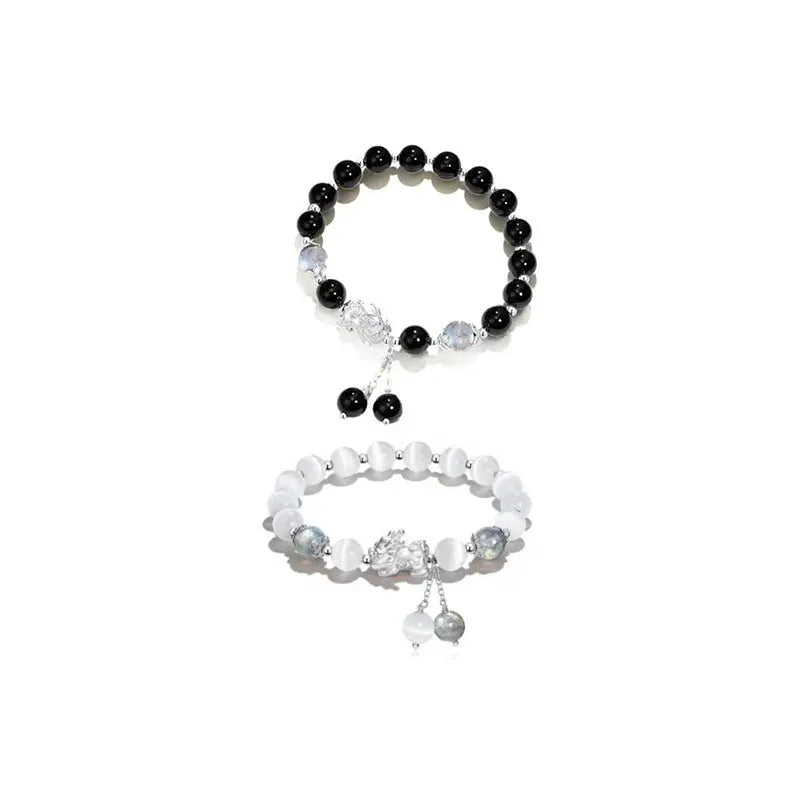 Natural black agate crystal bracelet with 10mm wave-shaped beads in gray colour