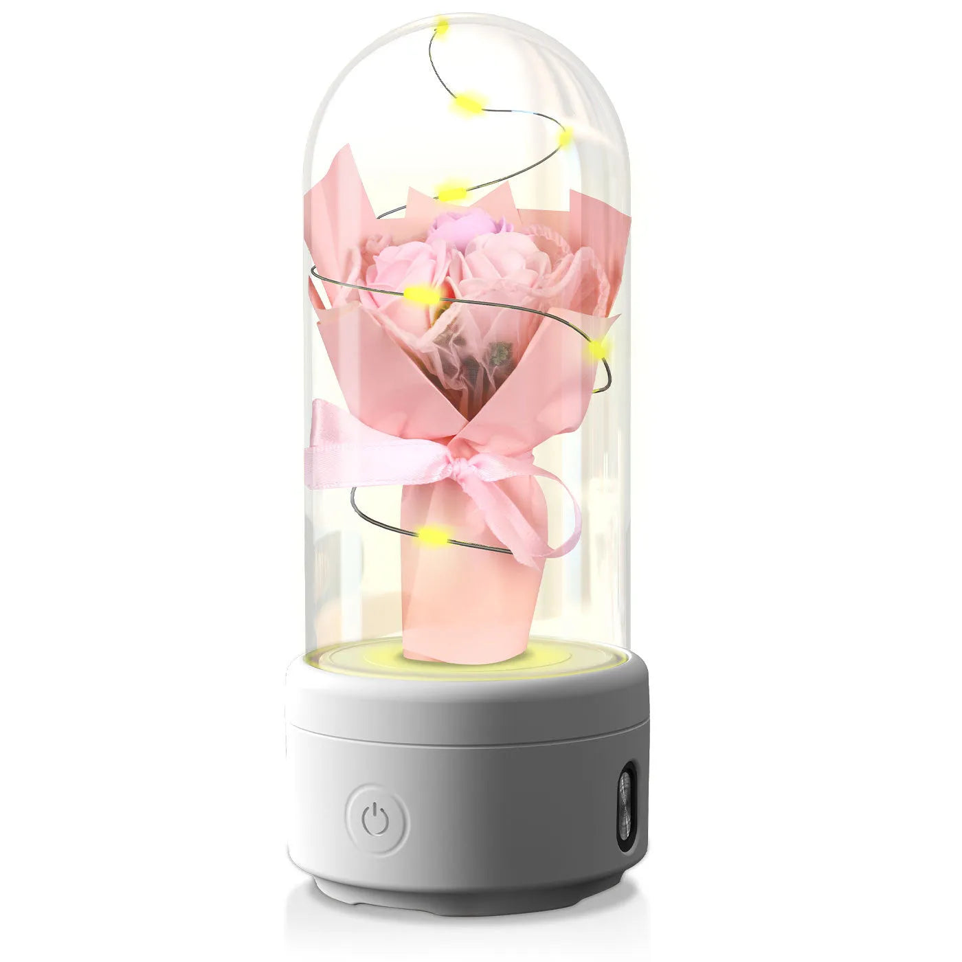 Creative 2 in 1 bouquet LED light and Bluetooth speaker in glass cover with black base