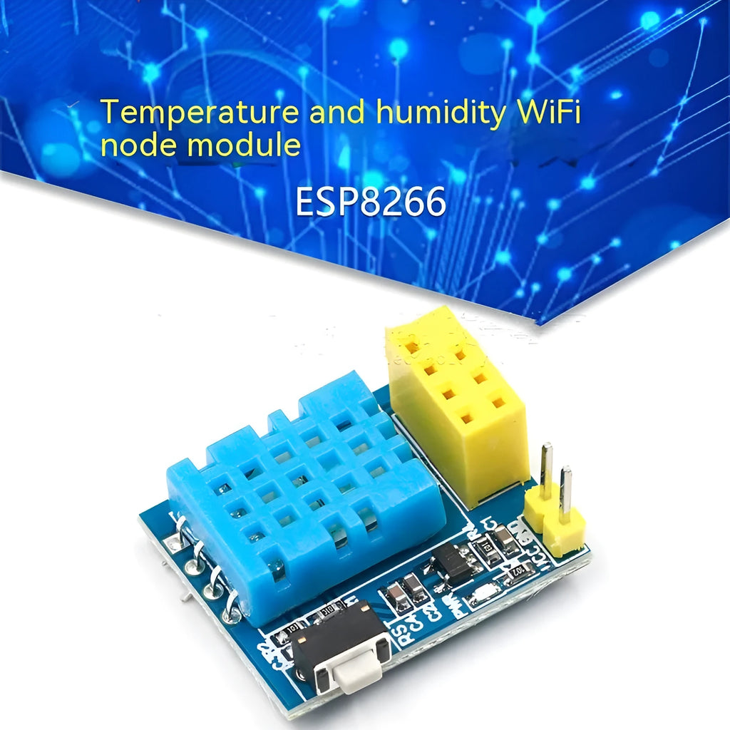 Temperature and humidity WiFi node module with DHT11 sensor on compact PCB, 25mm by 21mm size