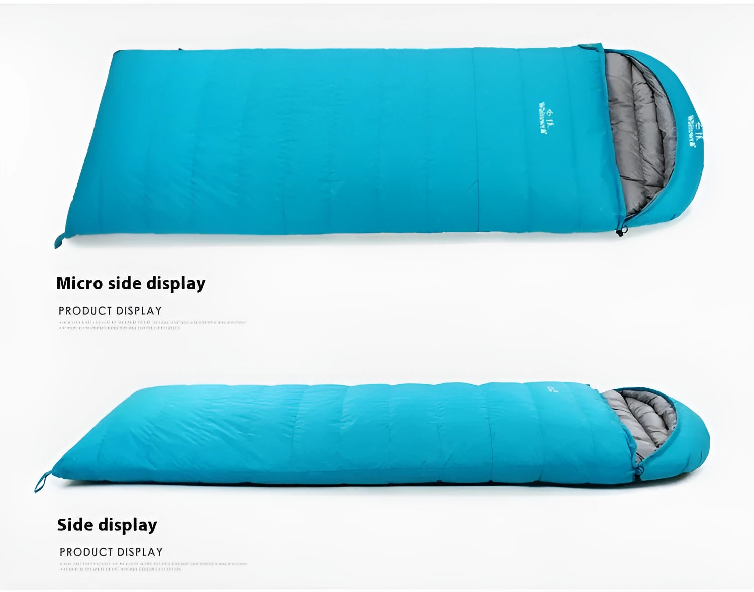 Black outdoor sleeping bag with goose down filling and nylon exterior