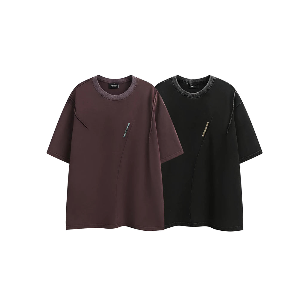 Cotton retro half-sleeve t-shirt with embroidery in loose pullover fit