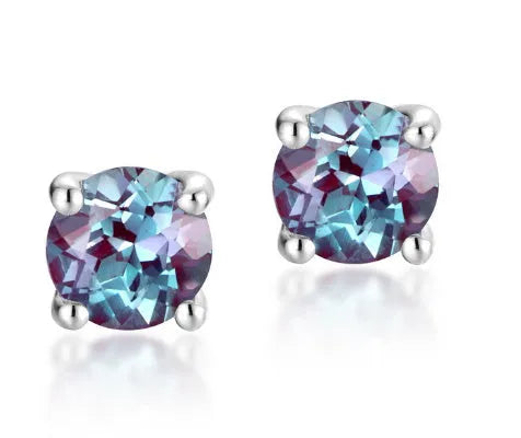 925 silver ear studs with cultivated Alexandrite stone in geometric round shape