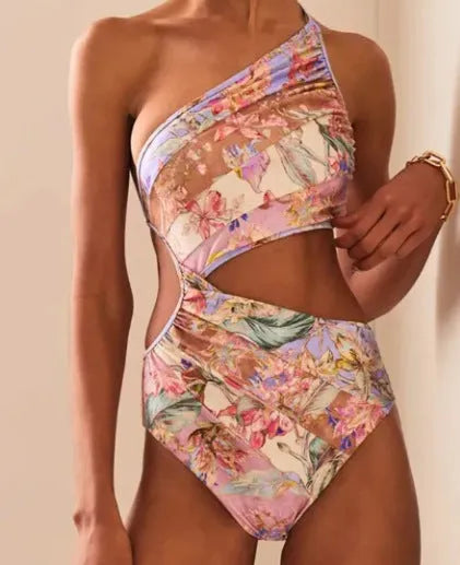 Women's rose gold pattern swimsuit made of polyester, summer style, available in sizes S to XXXL