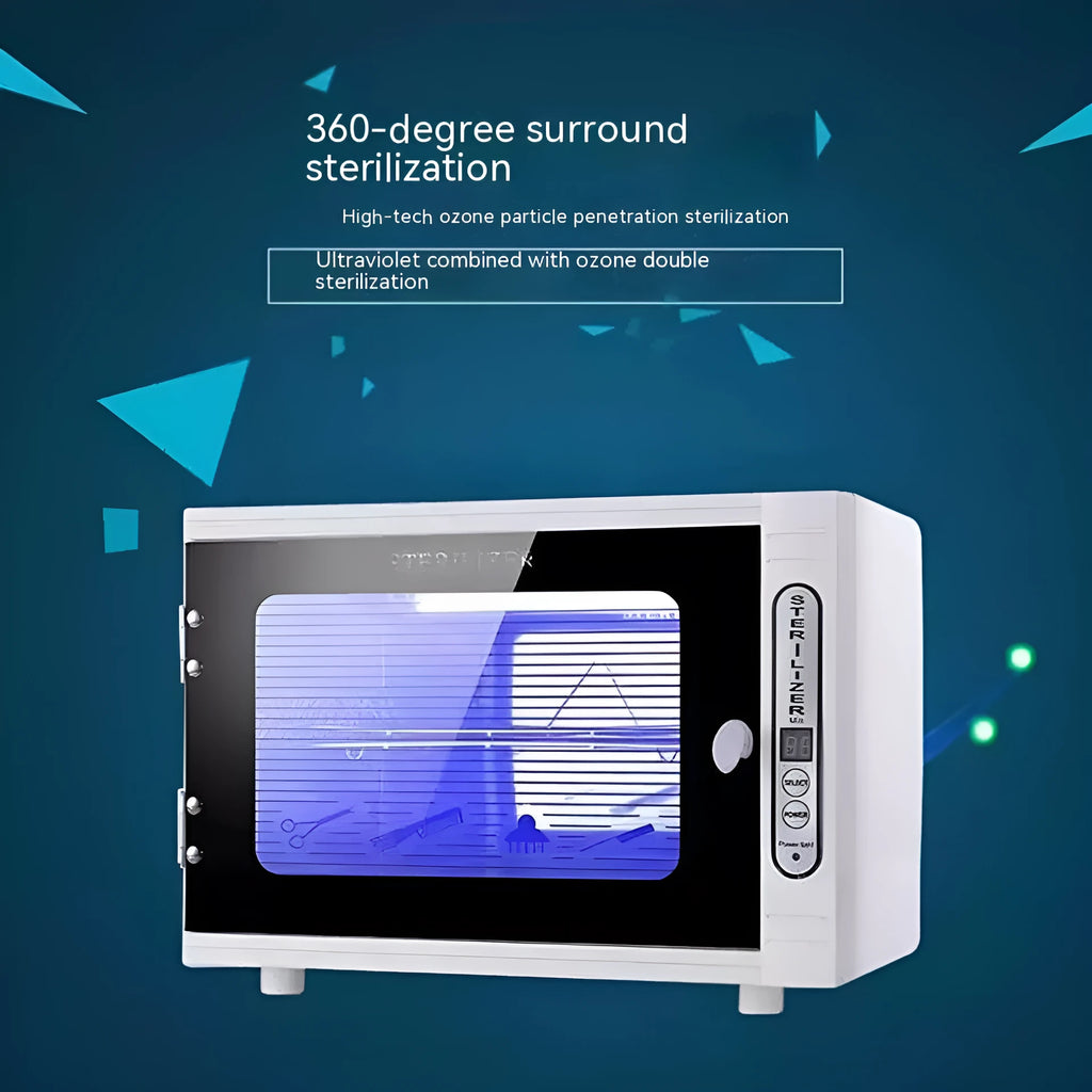 Silver mini UV sterilizer with stainless steel chamber for beauty tool disinfection