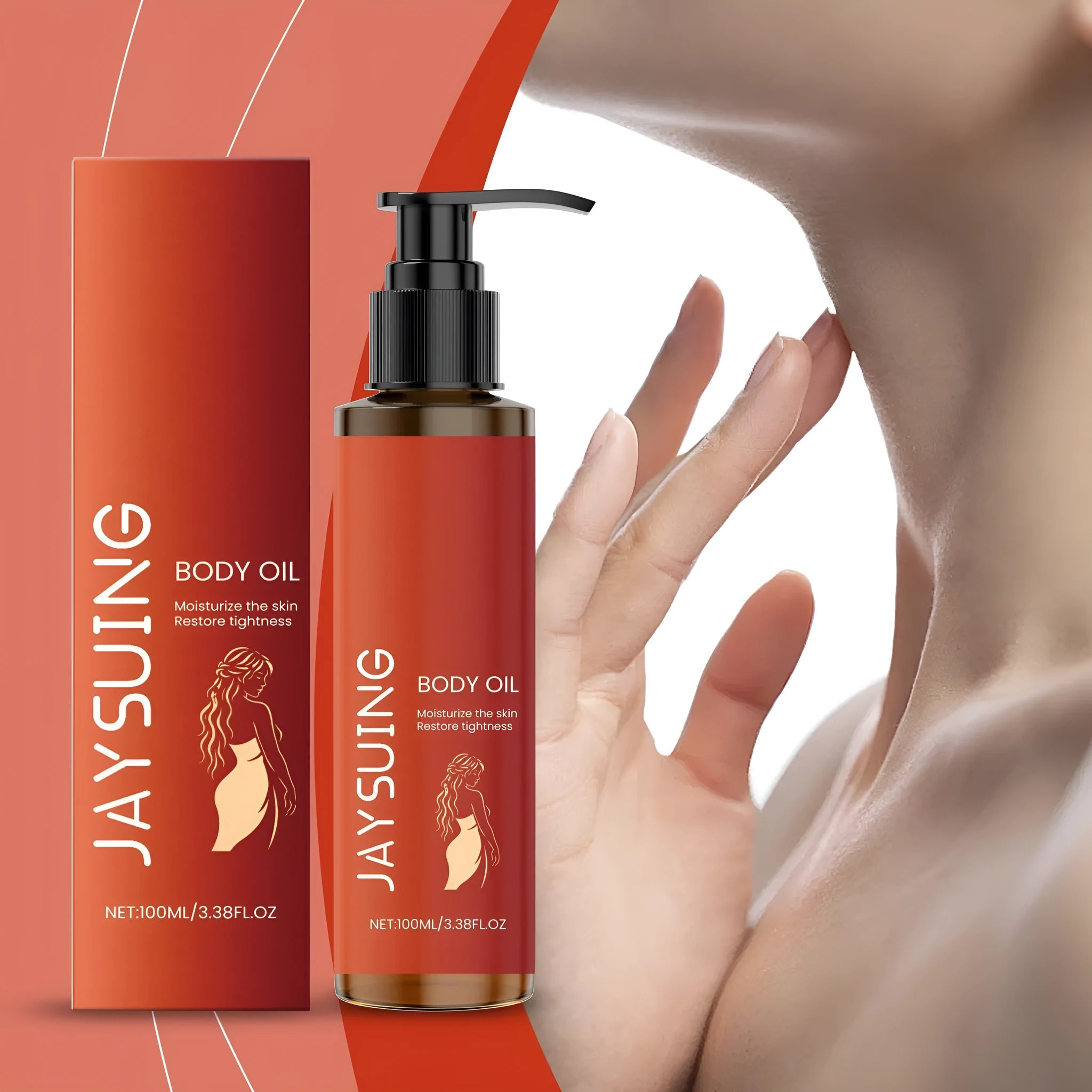 100ml body tightening massage oil with vitamin E and rose oil in a white bottle
