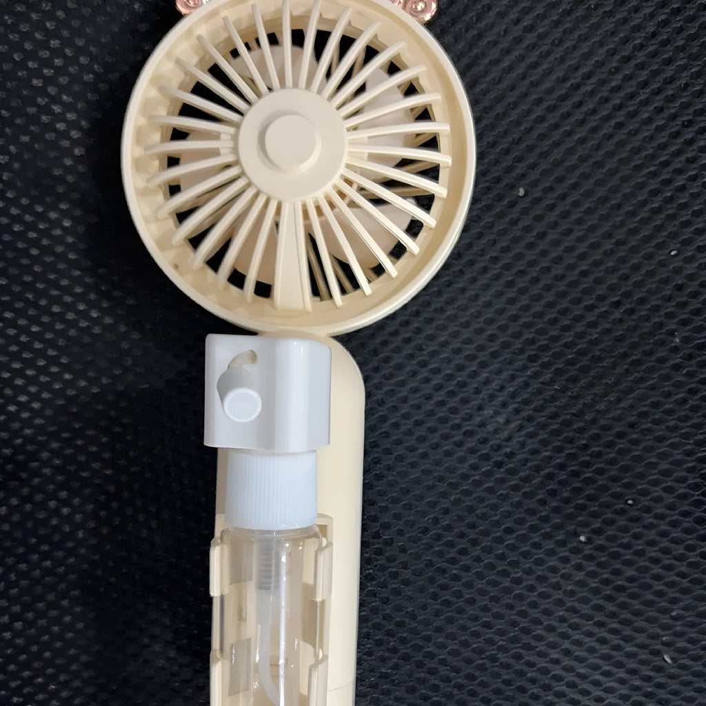 Personalised plastic USB nozzle fan in one of five colours: apricot, blue, green, orange, or pink.