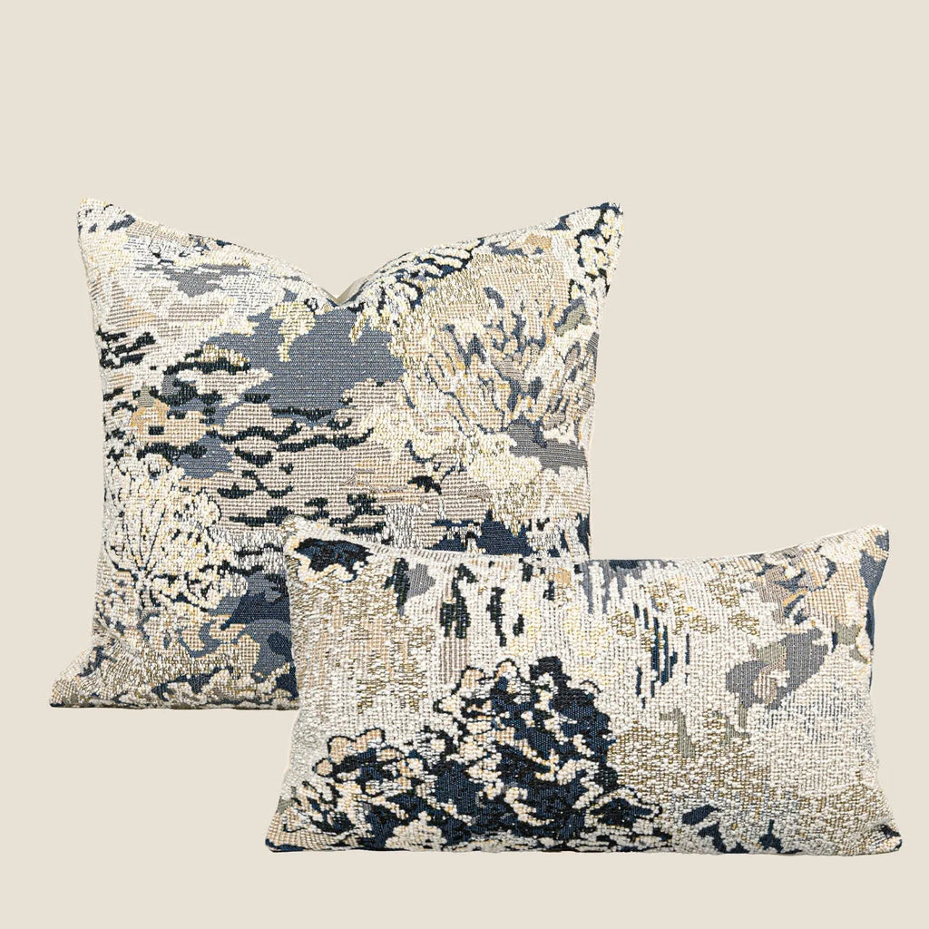 Chinese style decorative cushion pillow with floral French antique blue abstract artistic pattern