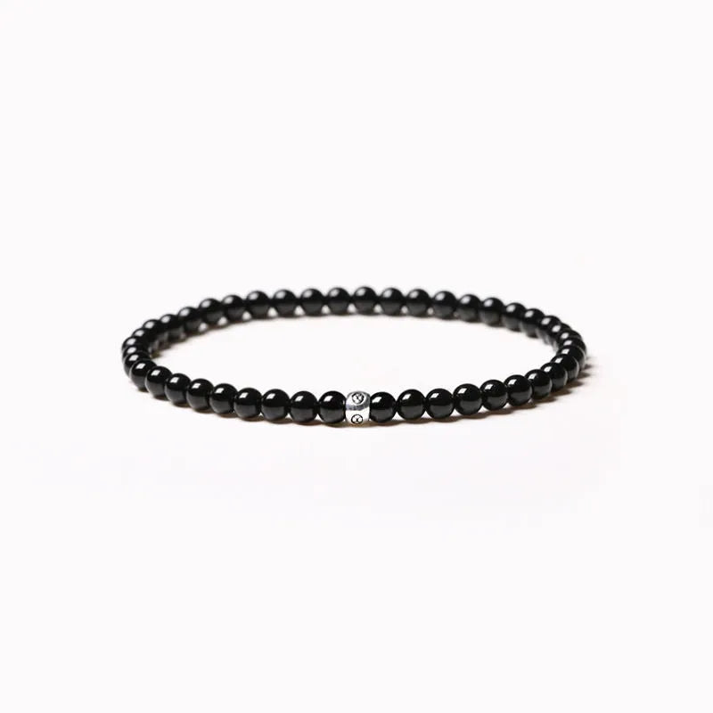 Geometric agate bracelet with blue san, obsidian and black agate stones