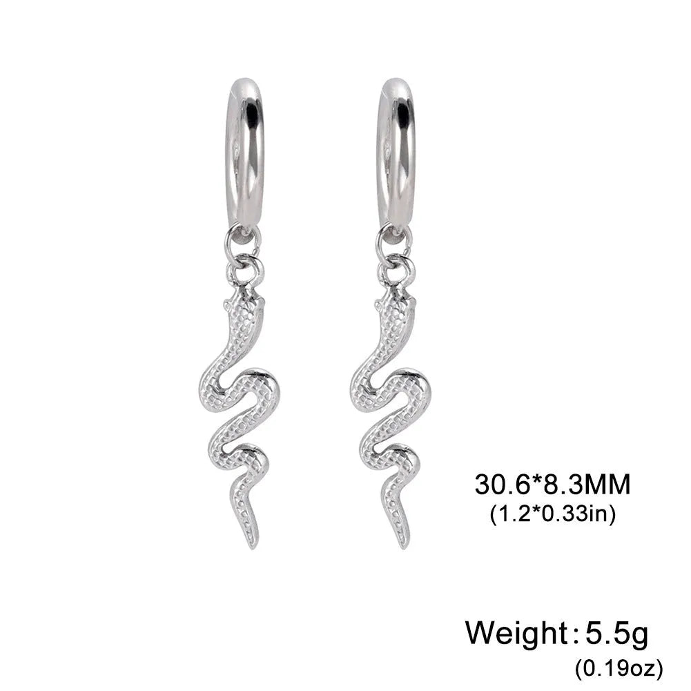 Snake-shaped stainless steel vintage ear clip earrings with gold plating