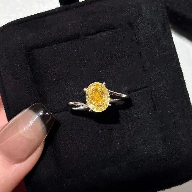 Yellow rock sugar crystal ring on copper base with Seiko treatment, women's ring sizes No 5 to No 8