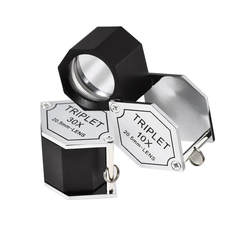 Handheld portable metal magnifying glass with optical glass lens for jewellery and coin inspection