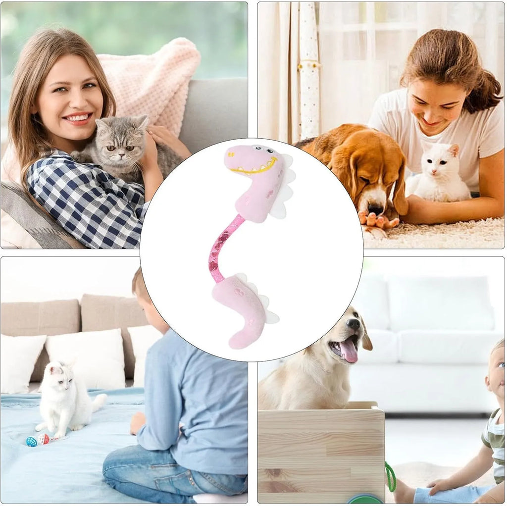 Set of four cat toys including catnip rope, springs and kicker toys in pink, purple or yellow