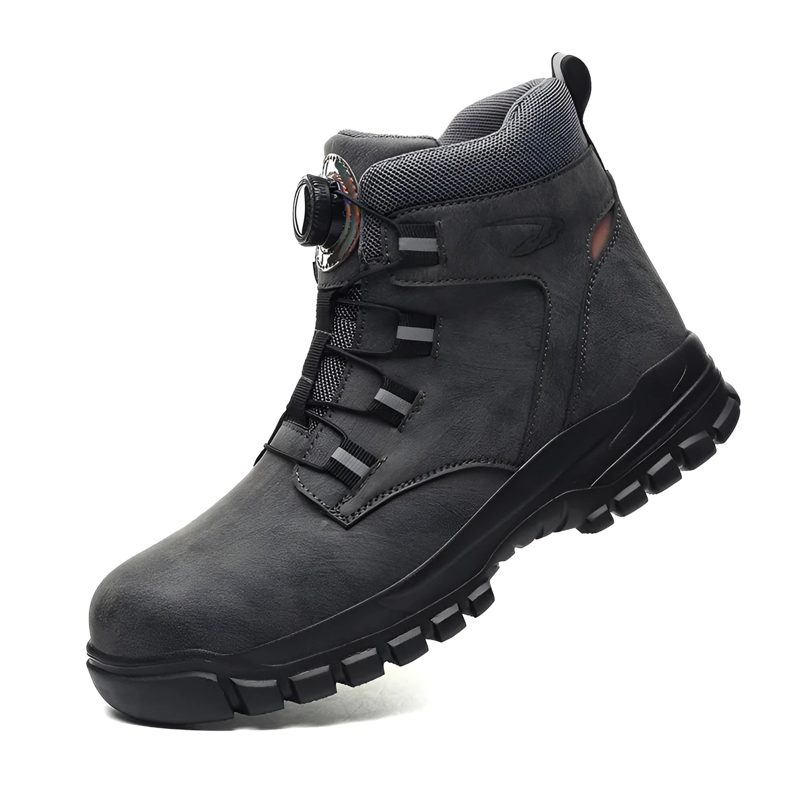 Men's black leather safety shoes with steel toe caps for workplace protection