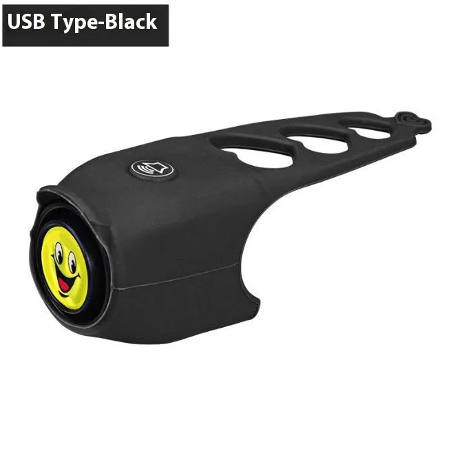 Plastic bicycle electronic horn in black with 12.5cm length and button battery compartment