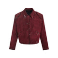Men's loose fit thick quilted flocking decorative pin jacket coat in red with lapel collar