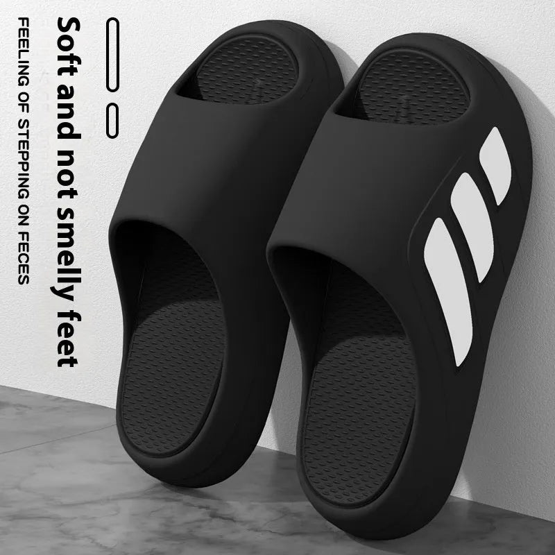 Brown and two-tone EVA platform slippers for men and women with size guide information