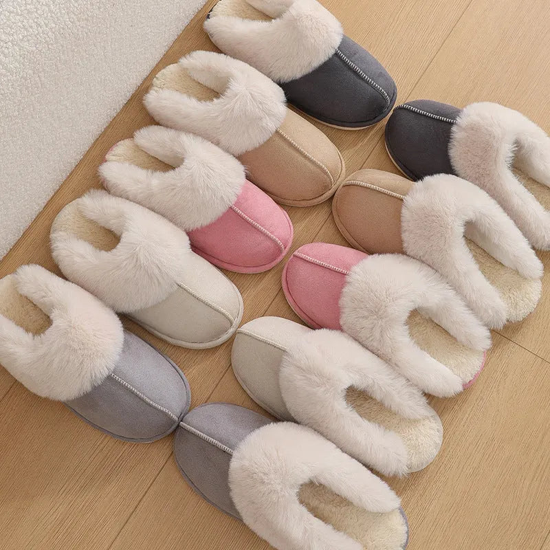 Women's plush indoor slippers with anti-slip PVC sole in five colour options