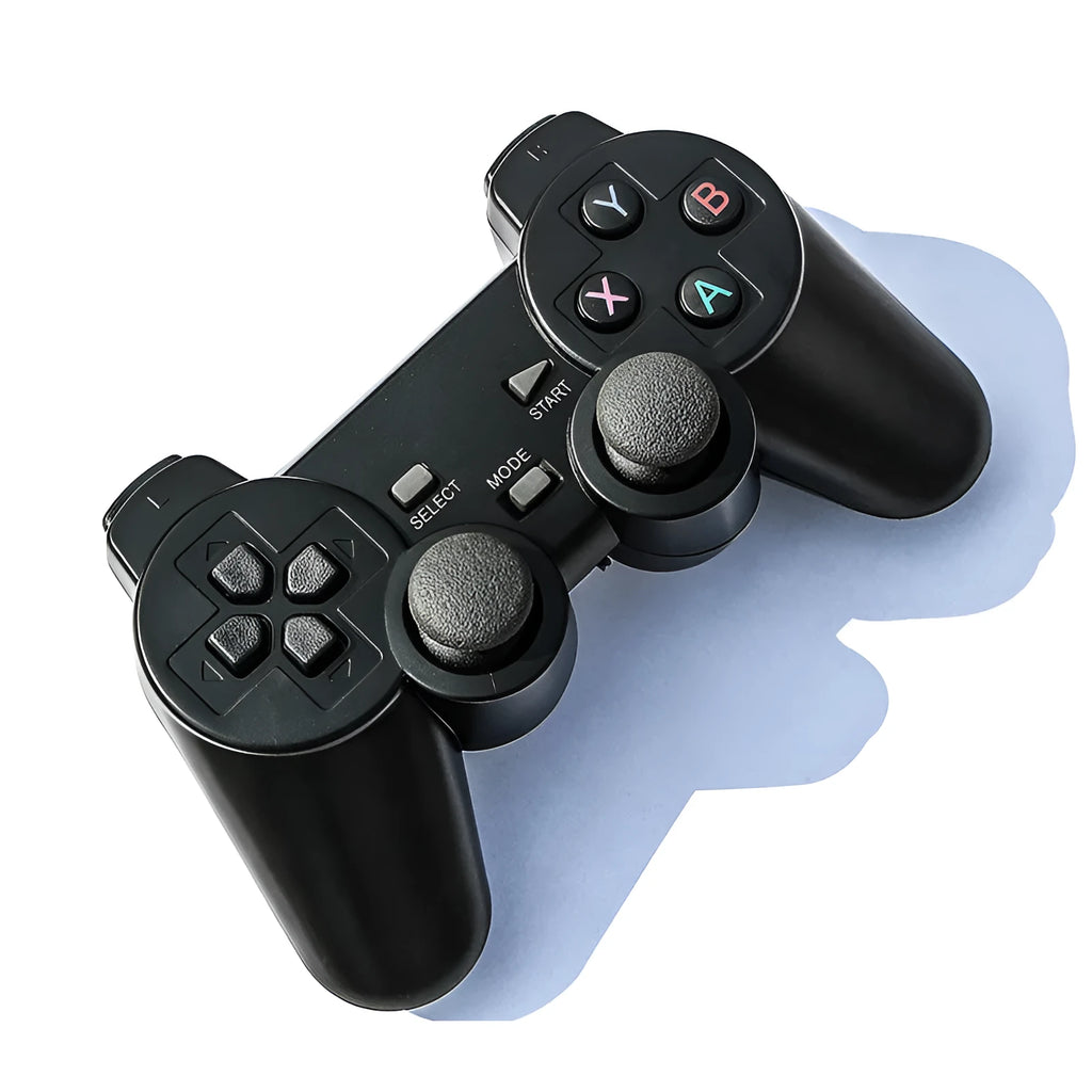 2.4G wireless gamepad in classic black with ABS housing and USB receiver for Android TV and PC