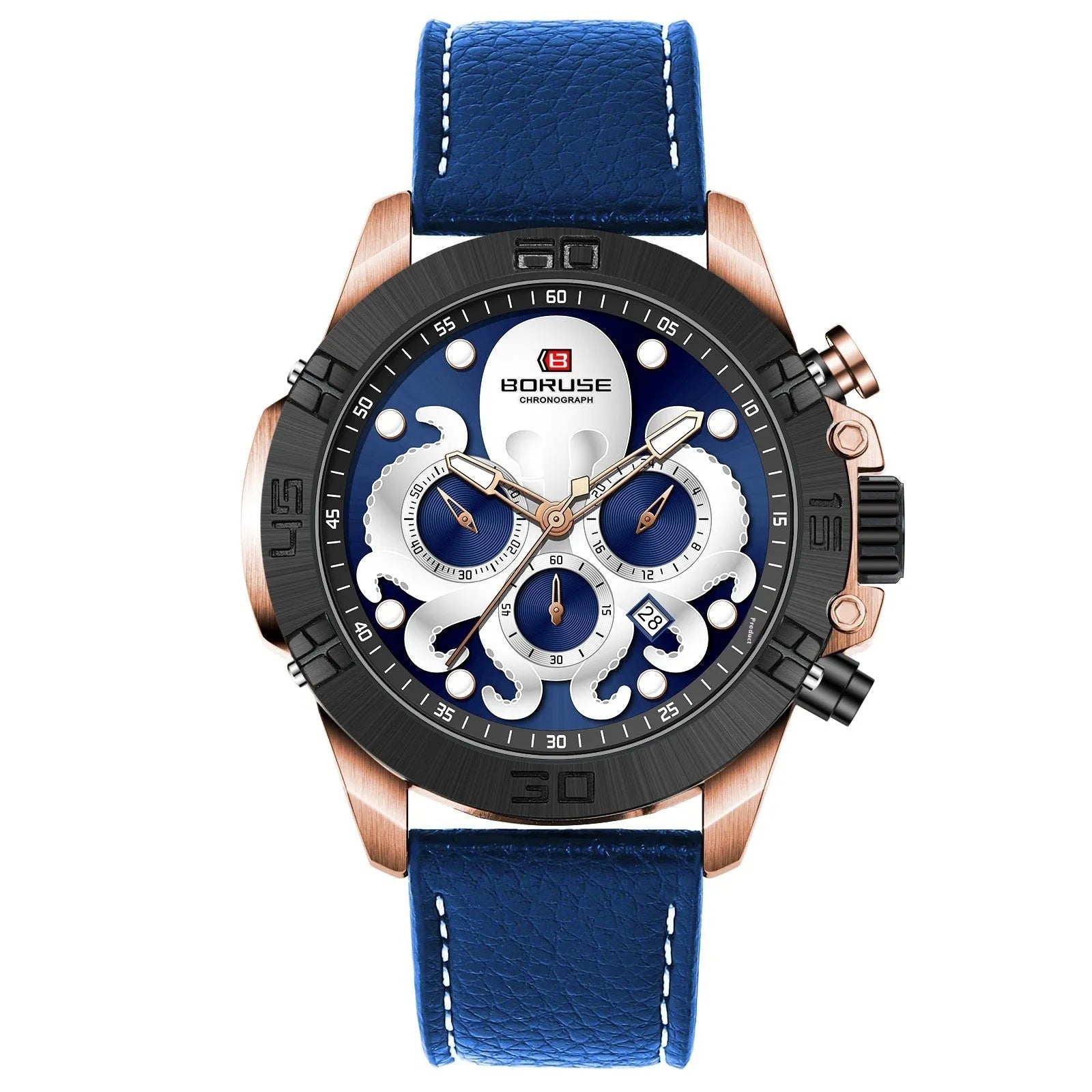 Octopus men's waterproof luminous quartz casual watch blue ribbon blue face 13mm thickness