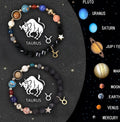 Natural stone twelve zodiac sign beaded bracelet set with two bracelets on display