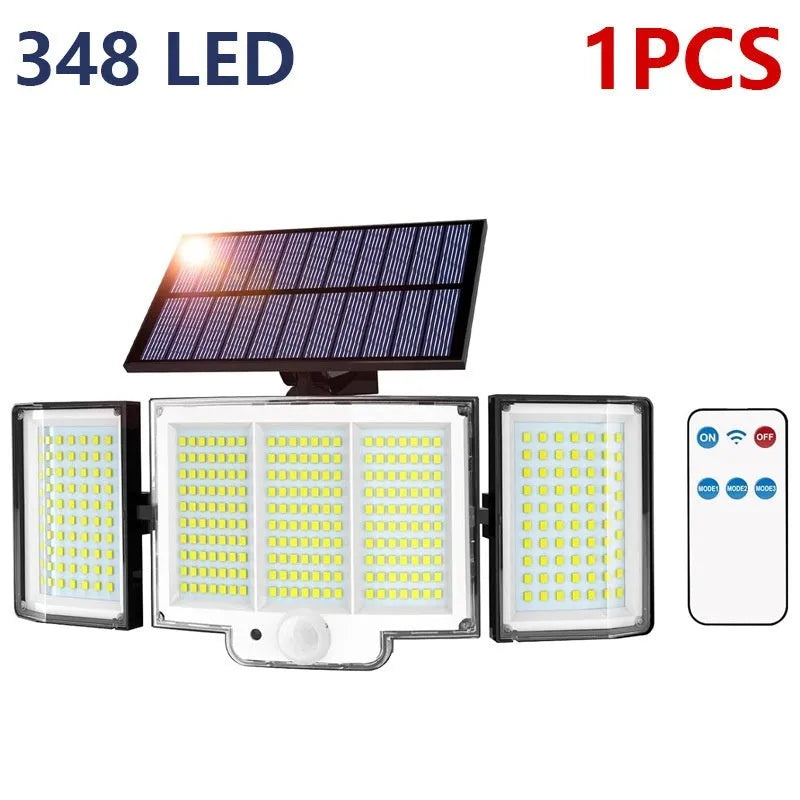 Solar body induction garden lamp with 5W power and 180° illumination angle mounted on a wall in a courtyard setting