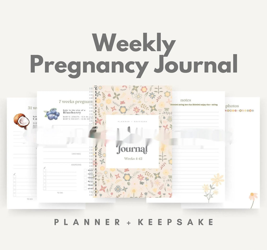 A5 pregnancy weekly diary notebook with dimensions 165mm by 240mm showing weekly format pages