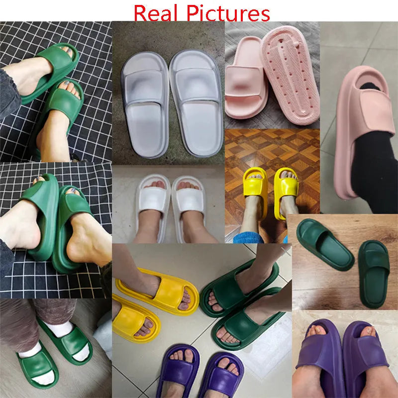 EVA flip-flop slippers with thick non-slip sole in various colours on a white background.