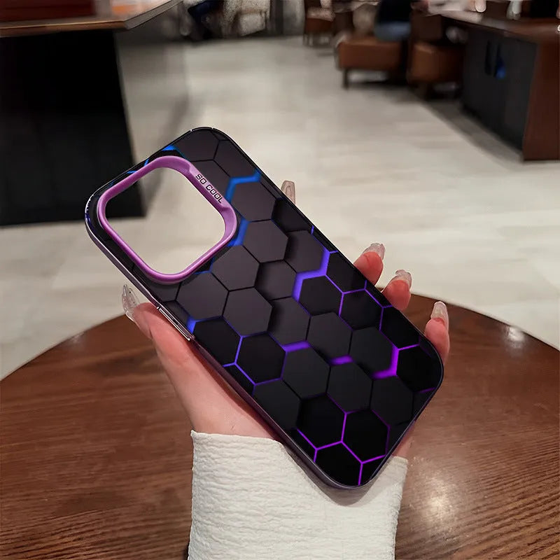 Frosted Chinese-style protective phone case for Apple iPhones with honeycomb pattern