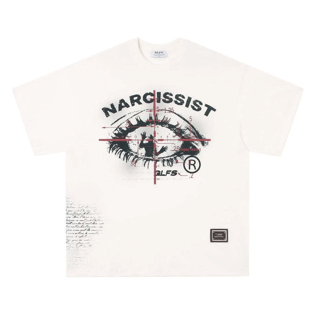 Retro black and white t-shirt with printed letter design on pure cotton fabric.