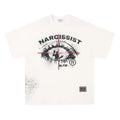 Retro black and white t-shirt with printed letter design on pure cotton fabric.