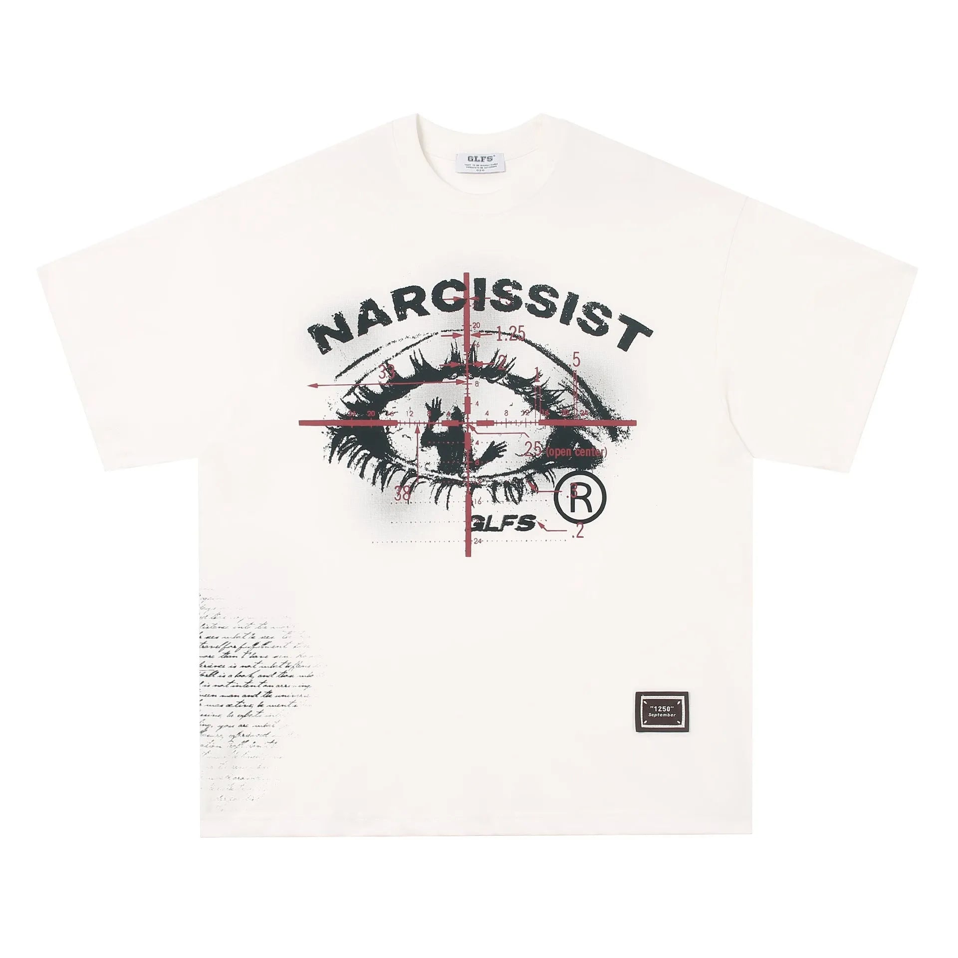 Retro black and white t-shirt with printed letter design on pure cotton fabric.