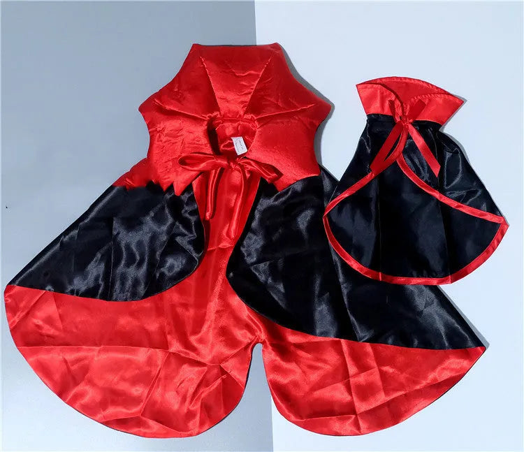 Black vampire king cape for pets with adjustable lace collar on a pet