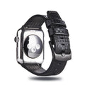 Carbon fiber leather watch strap with PC hard shell case for Apple Watch, available in black line colour, 42 44mm size