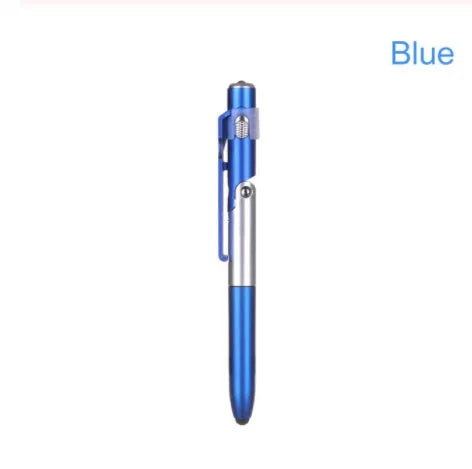4-in-1 folding light pen mobile phone holder in black plastic, with pen tip and LED light visible