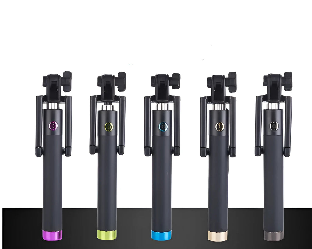 Three generations line-controlled telescopic self-timer rod in aluminium alloy, available in blue, gold, black, rose red, or green
