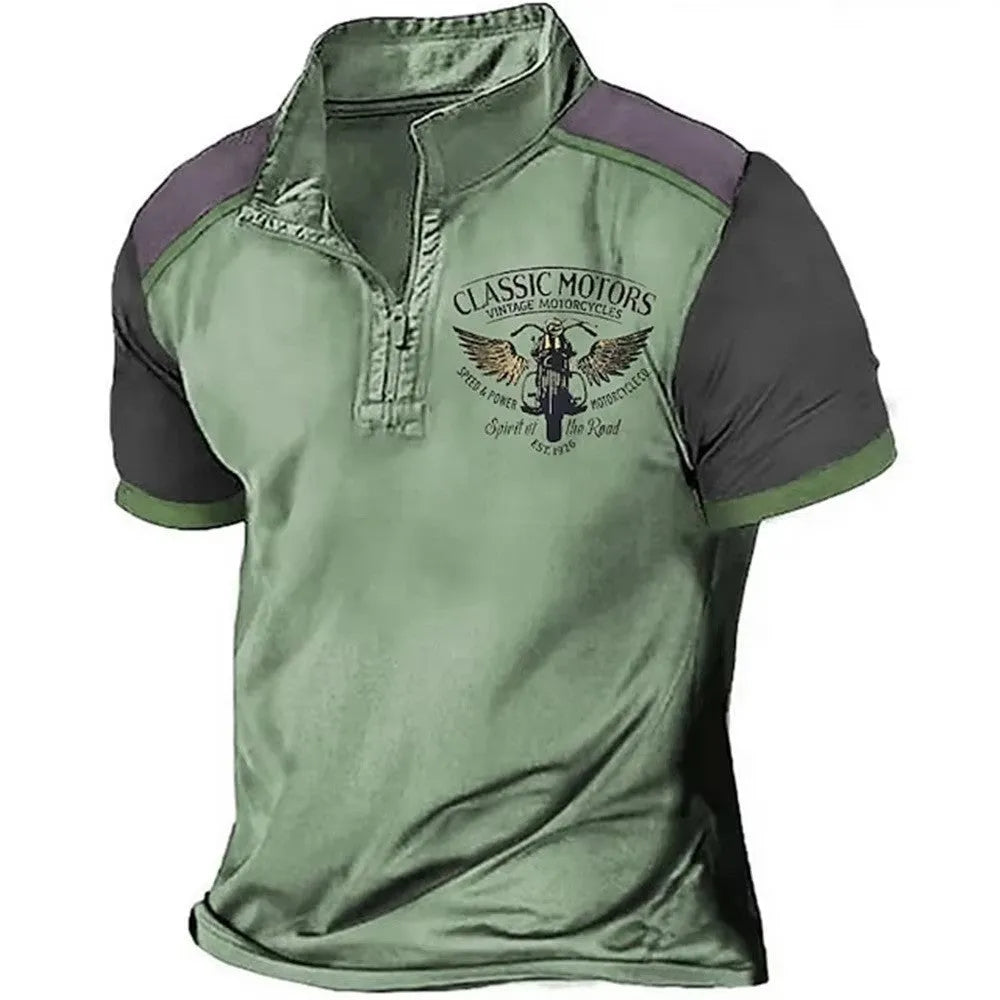 3D printed men's golf polo shirt in loose fit polyester pullover style