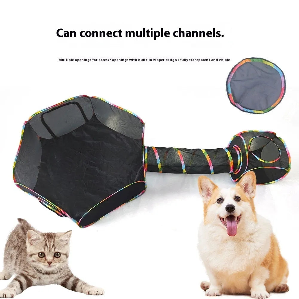Foldable mesh cat roll cage toy shown in five different model styles