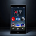 Black Ruizu H1 slim MP3 MP4 player with 4-inch touch screen showing media playback interface.