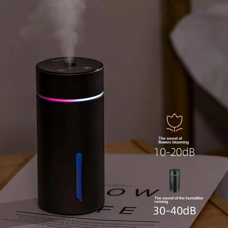 Black A6 portable car humidifier and essential oil diffuser with aluminium tank and USB cable