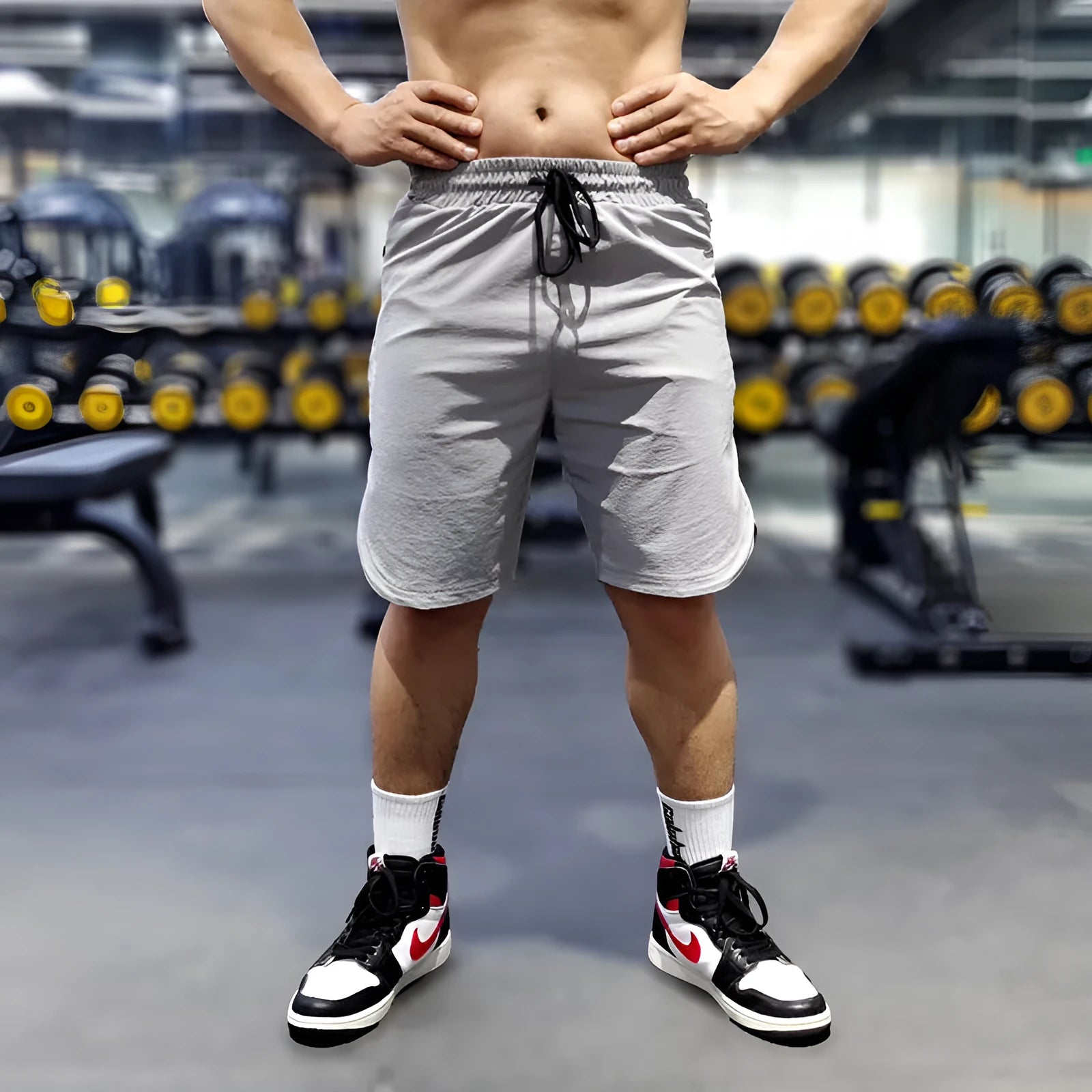 Men's quick-dry running shorts in nylon spandex contrast colour design available in black blue grey