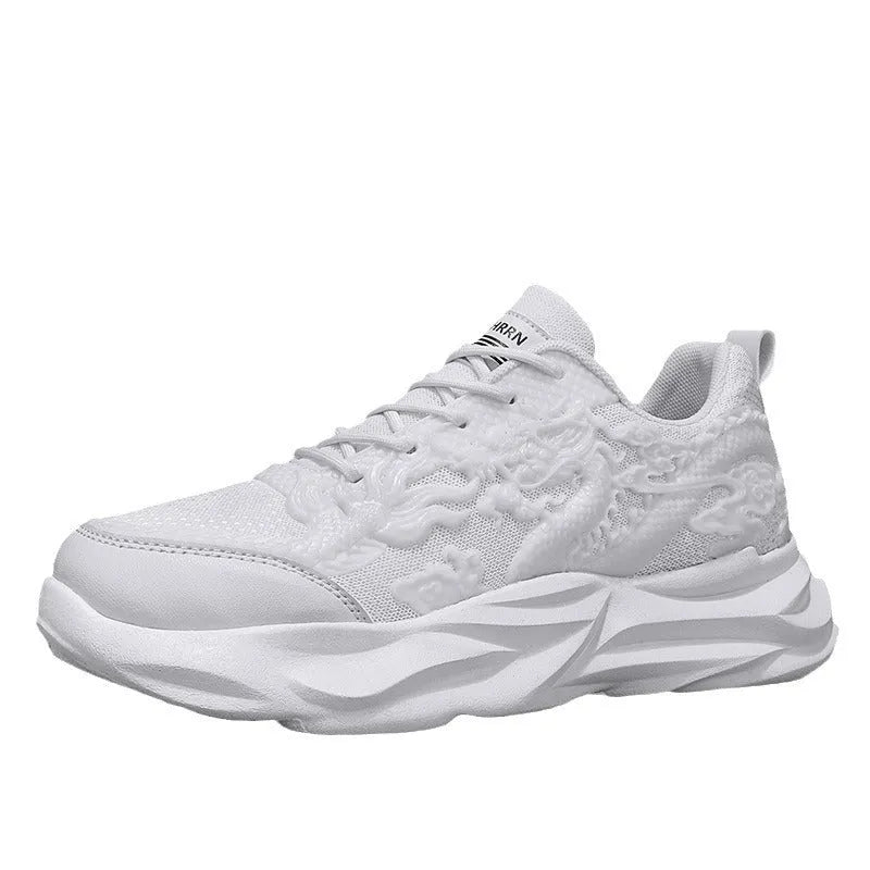 Chinese Loong breathable fly knit sneakers with dragon design and rubber sole in casual style