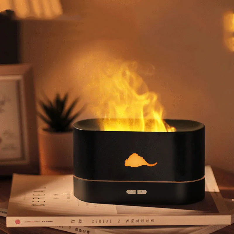 New Flame Humidifier with 3D simulation flame, crystal salt stone, colourful night light, USB powered, white shell