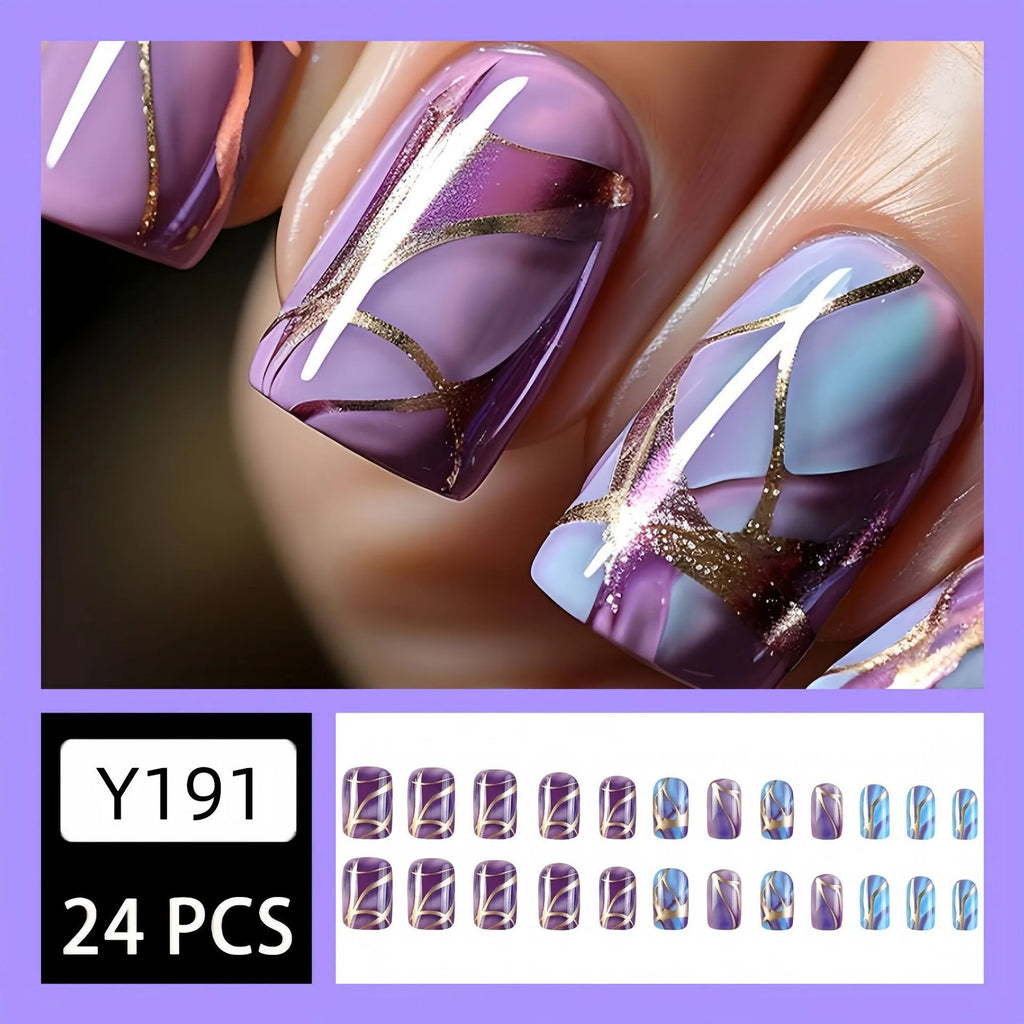 Purple striped medium length nail stickers in European and American style design