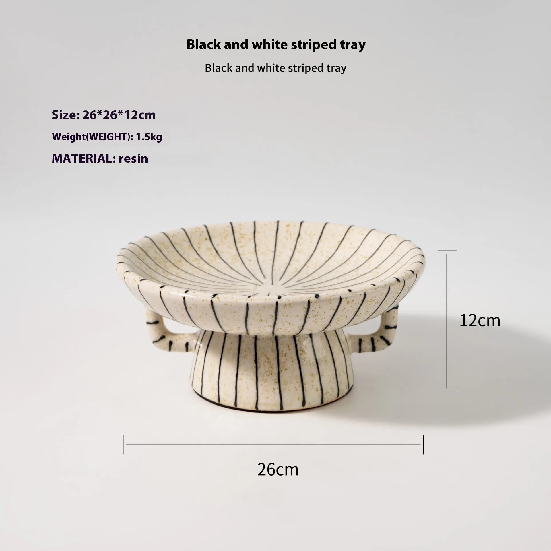 Black and white striped fruit pattern dessert plate made from plastic resin