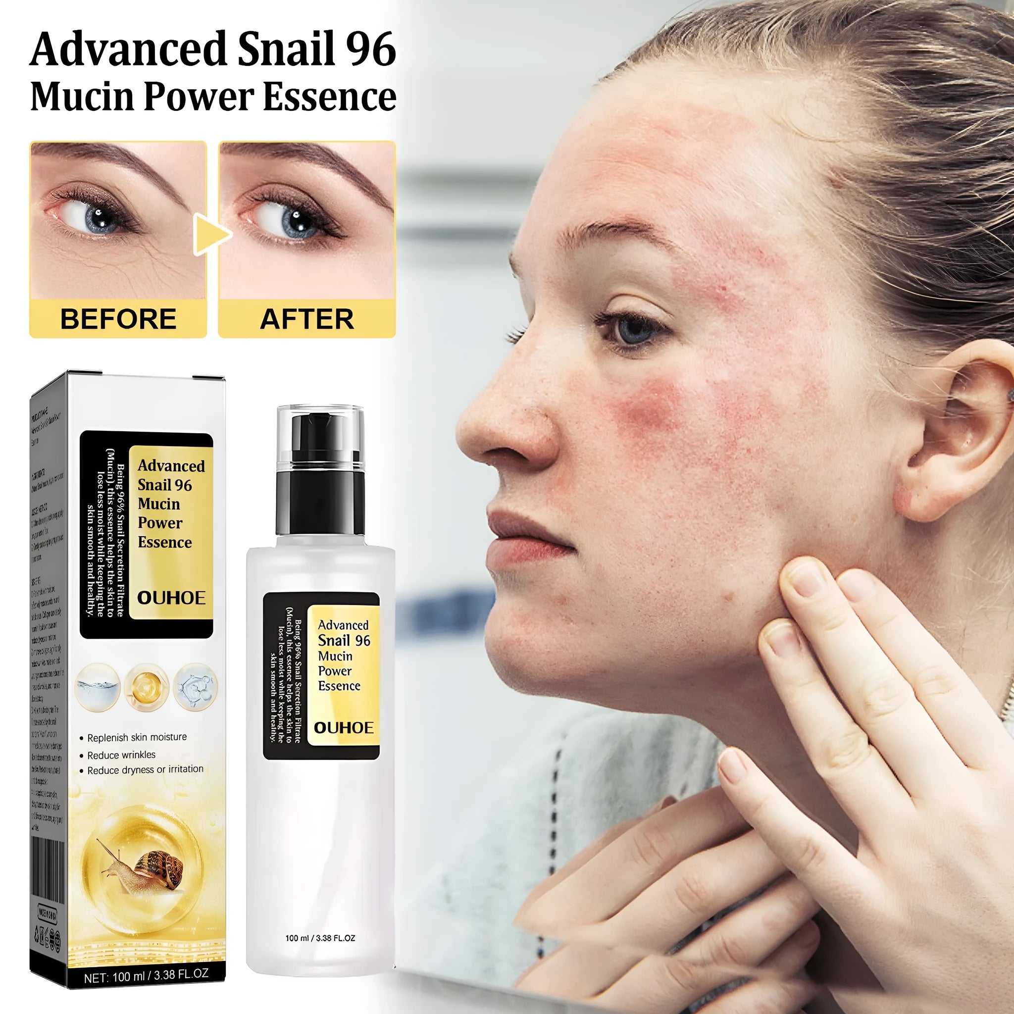 Snail serum collagen facial serum 100ml bottle on white background
