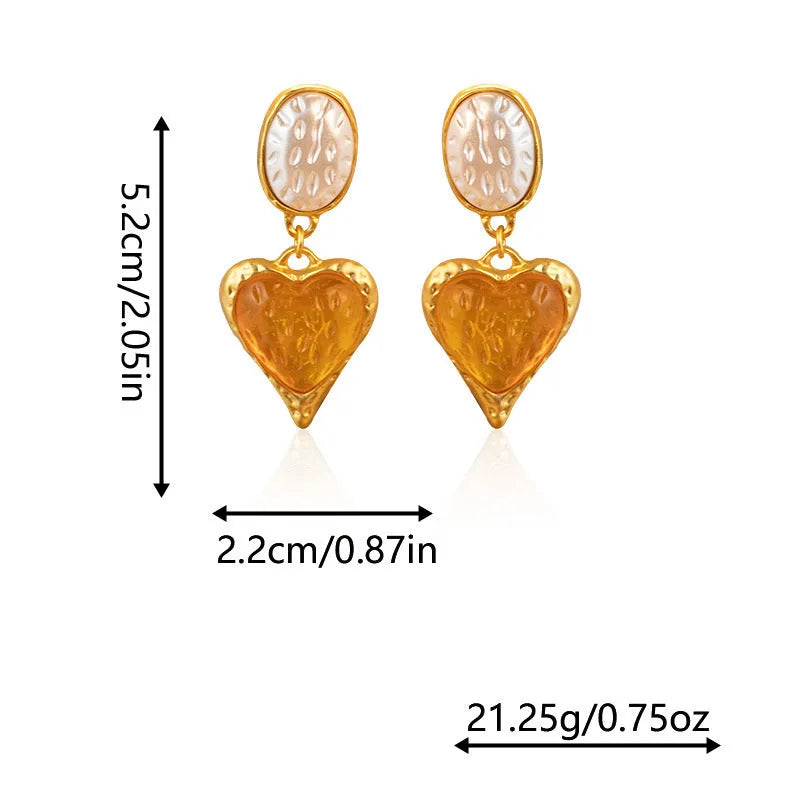 Oval love heart stud earrings with pleated texture in purple, red, green, and yellow-white colours